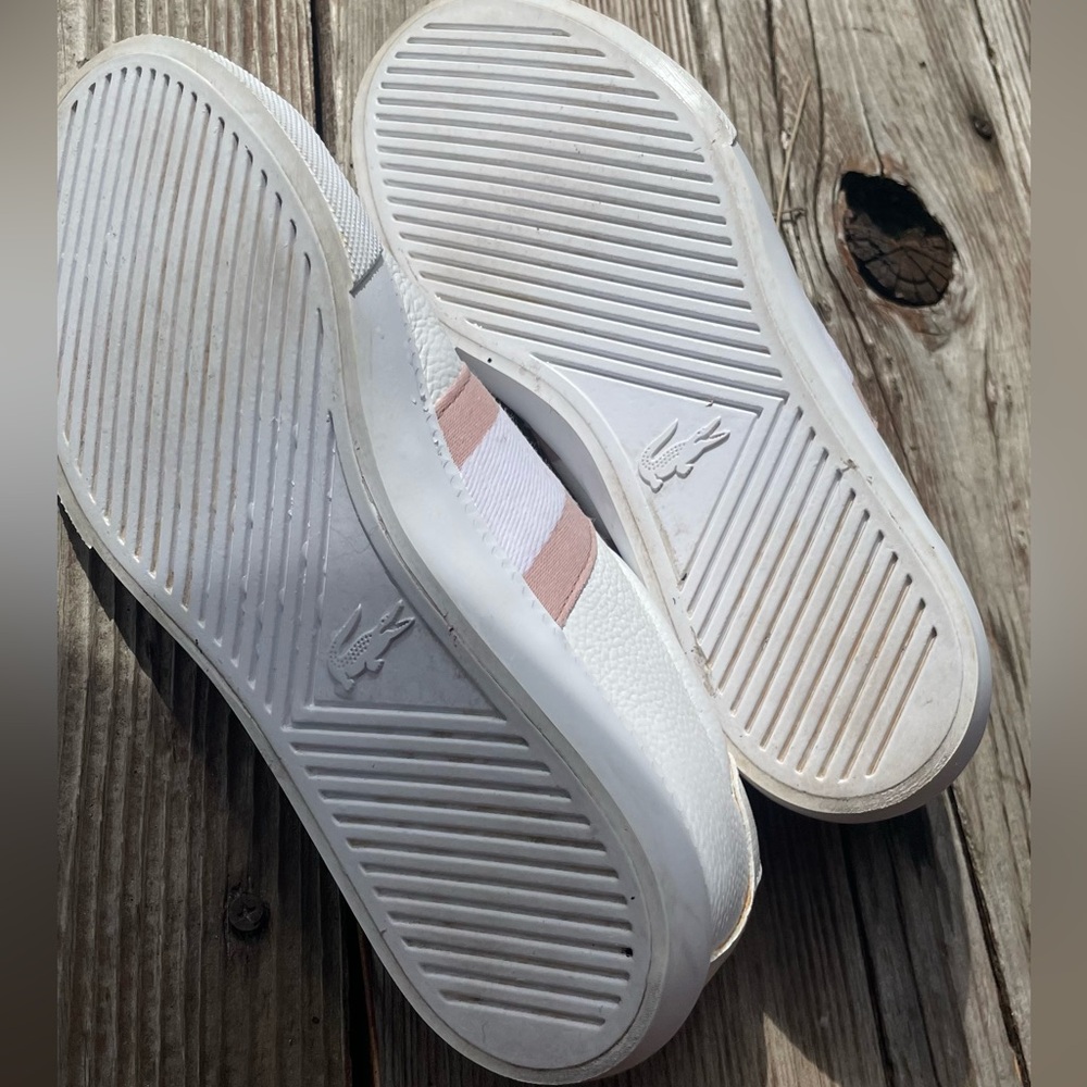 Women's LaCoste Powercourt Graphic Leather Sneakers Sz 6.5 - Picture 14 of 14